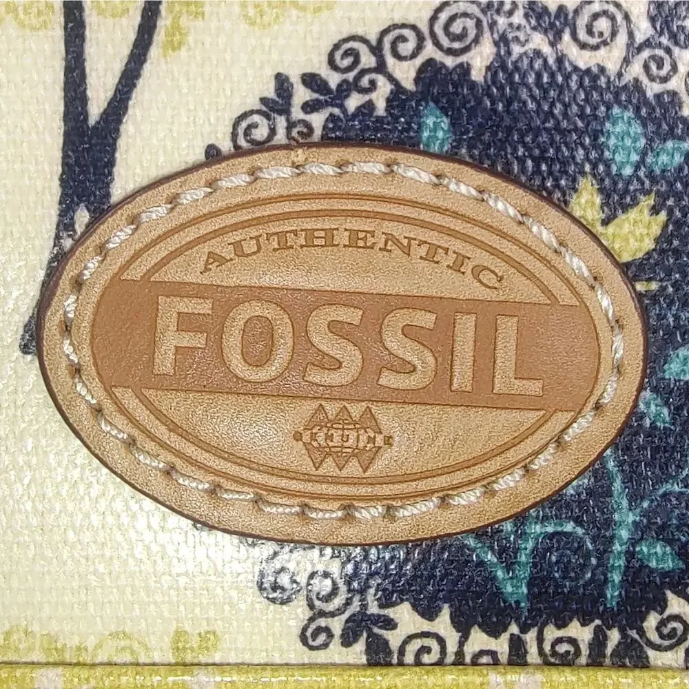 Fossil Tablet Case Bag Trees Birds Pattern PVC Coated Zippered Brass Accents